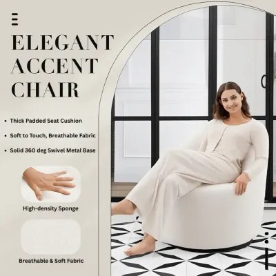 Fate Swivel Accent Chair W66 x D72 x H73 cm - White Fabic - Image 3
