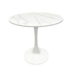 Maple Home Dining Table Modern Marble Patten Metal Base Kitchen Dining Restaurant Table L80xW80xH76 - White
