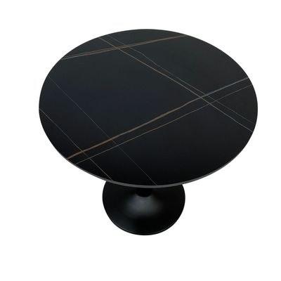 Maple Home Dining Table Modern Marble Patten Metal Base Kitchen Dining Restaurant Table L70xW70xH74 - Black - Image 3