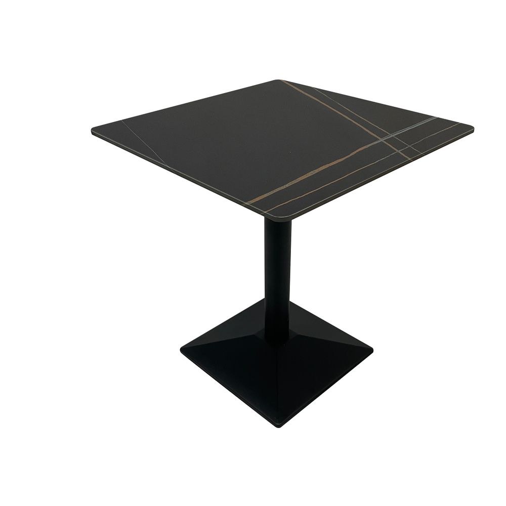 Maple Home Dining Table Modern Marble Patten Metal Base Kitchen Dining Restaurant Table L80xW80xH75 - Black - Image 2