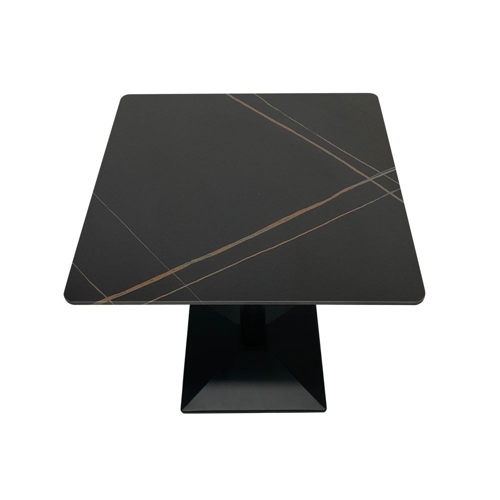 Maple Home Dining Table Modern Marble Patten Metal Base Kitchen Dining Restaurant Table L80xW80xH75 - Black - Image 3