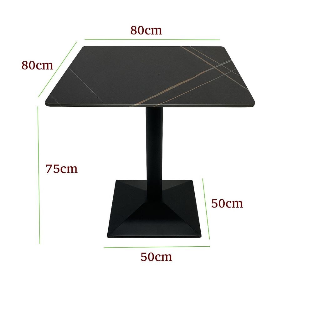 Maple Home Dining Table Modern Marble Patten Metal Base Kitchen Dining Restaurant Table L80xW80xH75 - Black - Image 5
