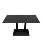 Maple Home Dining Table Modern Marble Patten Metal Base Kitchen Dining Restaurant Table L120xW70xH75 - Black
