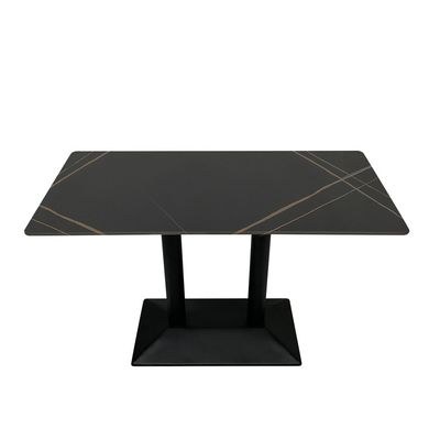 Maple Home Dining Table Modern Marble Patten Metal Base Kitchen Dining Restaurant Table L120xW70xH75 - Black