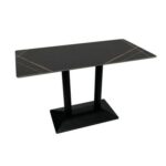 Maple Home Dining Table Modern Marble Patten Metal Base Kitchen Dining Restaurant Table L120xW70xH75 - Black