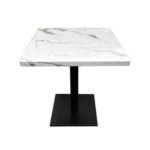 Maple Home Dining Table Granite Body Marble Patten Metal Base Kitchen Dining Restaurant Table L70xW70xH75 - White