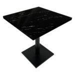 Maple Home Dining Table Granite Body Marble Patten Metal Base Kitchen Dining Restaurant Table L70xW70xH75 - Black