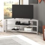 Mourah Home Thales Modern Corner Tv Stand Up To 43'' Inch Tvs| Space-Saving Tv Stand With Storage| 110X36X45 Cm (Grey With Gold Effect)