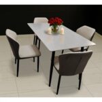 Top Morble 5-Pieces Dining Sets, 1 Piece Rectangular Table With with 4 Chairs Modern Design Furniture for Home, Dining Room, Cafeteria