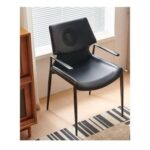 Luxury - Inspired Grey Leather Dining Chair with Armrests & Iconic Emblem(1 piece)