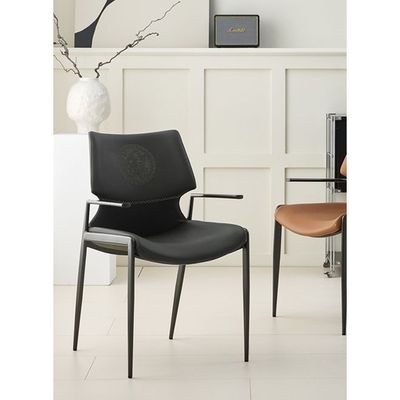 Luxury - Inspired Grey Leather Dining Chair with Armrests & Iconic Emblem(1 piece) - Image 2