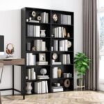 Wooden Tall Storage Shelf Unit with 4 Open Shelves-Black, Ideal for Book and Décor Organization, Perfect for Living Rooms, Offices, and Small Spaces-Modern Space-Saving Design-180 cm