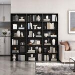 Wooden Tall Storage Shelf Unit with 4 Open Shelves-Black, Ideal for Book and Décor Organization, Perfect for Living Rooms, Offices, and Small Spaces-Modern Space-Saving Design-180 cm