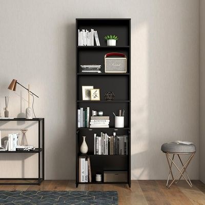 Modern Black bookcase with 6 shelves for storage and display perfect for offices and homes - Image 2