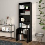 Modern Black bookcase with 6 shelves for storage and display perfect for offices and homes