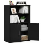 Furinno Pasir Storage Cabinet with 2 Open Shelves and 2 Doors, Black Oak