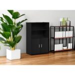 Furinno Pasir Storage Cabinet with 2 Open Shelves and 2 Doors, Black Oak