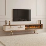 Tribe Wooden Fire Tv Unit Cream 200cm