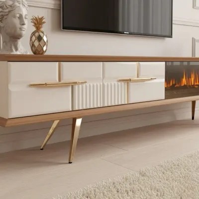Tribe Wooden Fire Tv Unit Cream 200cm - Image 3