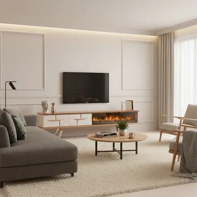 Tribe Wooden Fire Tv Unit Cream 200cm - Image 4