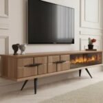 Tribe Wooden Fire Tv Unit Walnut 200cm