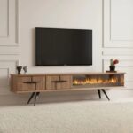 Tribe Wooden Fire Tv Unit Walnut 200cm