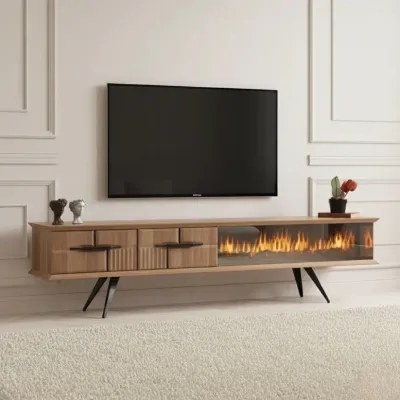 Tribe Wooden Fire Tv Unit Walnut 200cm - Image 4