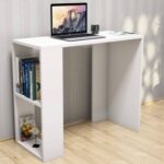 Compact Study and Work Desk with Storage Shelves-Sleek and Functional Design White