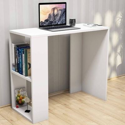 Compact Study and Work Desk with Storage Shelves-Sleek and Functional Design White