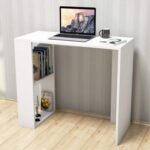 Compact Study and Work Desk with Storage Shelves-Sleek and Functional Design White