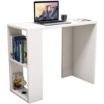 Compact Study and Work Desk with Storage Shelves-Sleek and Functional Design White