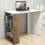Compact Study and Work Desk with Storage Shelves-Sleek and Functional Design White