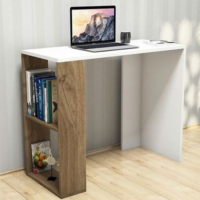 Compact Study and Work Desk with Storage Shelves-Sleek and Functional Design White