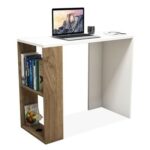 Compact Study and Work Desk with Storage Shelves-Sleek and Functional Design White