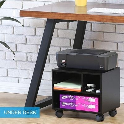 Printer Stands with 3 Storage Compartments Desktop Paper Organizer-Suitable for office and home-White - Image 3