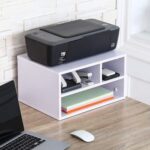 Printer Stands with 3 Storage Compartments Desktop Paper Organizer-Suitable for office and home-White