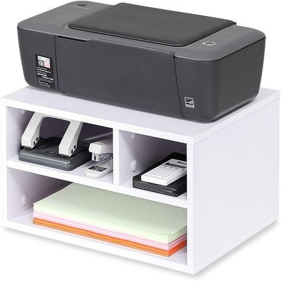Printer Stands with 3 Storage Compartments Desktop Paper Organizer-Suitable for office and home-White - Image 2