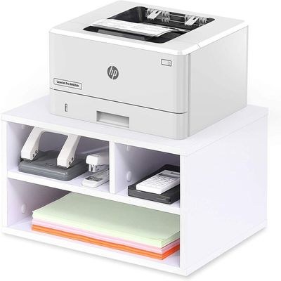 Printer Stands with 3 Storage Compartments Desktop Paper Organizer-Suitable for office and home-White - Image 3