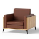 Stylish Single Seat Coco Bolo Wooden Sofa with Comfortable PU Cushion, Durable and Space Saving Design, Ideal for Home, Office, Living Room and Lounge Area - Brown