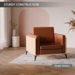 Stylish Single Seat Coco Bolo Wooden Sofa with Comfortable PU Cushion, Durable and Space Saving Design, Ideal for Home, Office, Living Room and Lounge Area - Brown