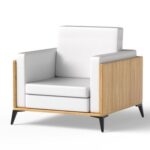 Stylish Single Seat Coco Bolo Wooden Sofa with Comfortable PU Cushion, Durable and Space Saving Design, Ideal for Home, Office, Living Room and Lounge Area - White