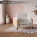 Stylish Single Seat Coco Bolo Wooden Sofa with Comfortable PU Cushion, Durable and Space Saving Design, Ideal for Home, Office, Living Room and Lounge Area - White