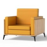 Stylish Single Seat Coco Bolo Wooden Sofa with Comfortable PU Cushion, Durable and Space Saving Design, Ideal for Home, Office, Living Room and Lounge Area - Yellow