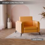 Stylish Single Seat Coco Bolo Wooden Sofa with Comfortable PU Cushion, Durable and Space Saving Design, Ideal for Home, Office, Living Room and Lounge Area - Yellow