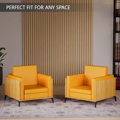 Stylish Single Seat Coco Bolo Wooden Sofa with Comfortable PU Cushion, Durable and Space Saving Design, Ideal for Home, Office, Living Room and Lounge Area - Yellow - Image 5