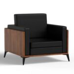 Stylish Single Seat Natural Dijon Walnut Wooden Sofa with Comfortable PU Cushion, Durable and Space Saving Design, Ideal for Home, Office, Living Room and Lounge Area - Black