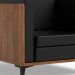 Stylish Single Seat Natural Dijon Walnut Wooden Sofa with Comfortable PU Cushion, Durable and Space Saving Design, Ideal for Home, Office, Living Room and Lounge Area - Black