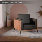Stylish Single Seat Natural Dijon Walnut Wooden Sofa with Comfortable PU Cushion, Durable and Space Saving Design, Ideal for Home, Office, Living Room and Lounge Area - Black