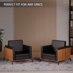 Stylish Single Seat Natural Dijon Walnut Wooden Sofa with Comfortable PU Cushion, Durable and Space Saving Design, Ideal for Home, Office, Living Room and Lounge Area - Black