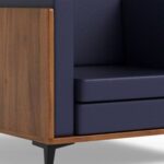 Stylish Single Seat Natural Dijon Walnut Wooden Sofa with Comfortable PU Cushion, Durable and Space Saving Design, Ideal for Home, Office, Living Room and Lounge Area - Blue